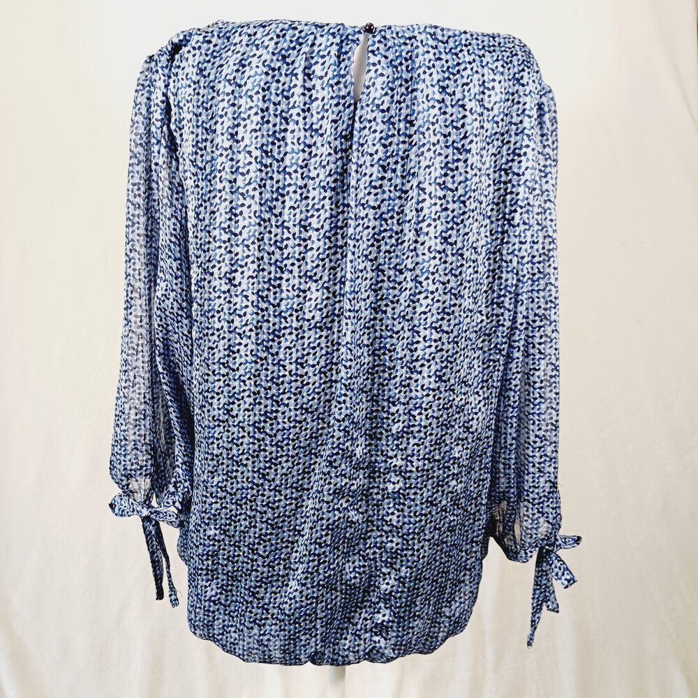 Roz & Ali 1X Top, 3/4 Sleeve, Blue, White & Black Abstract Print, Stretch Waist - Picture 5 of 16